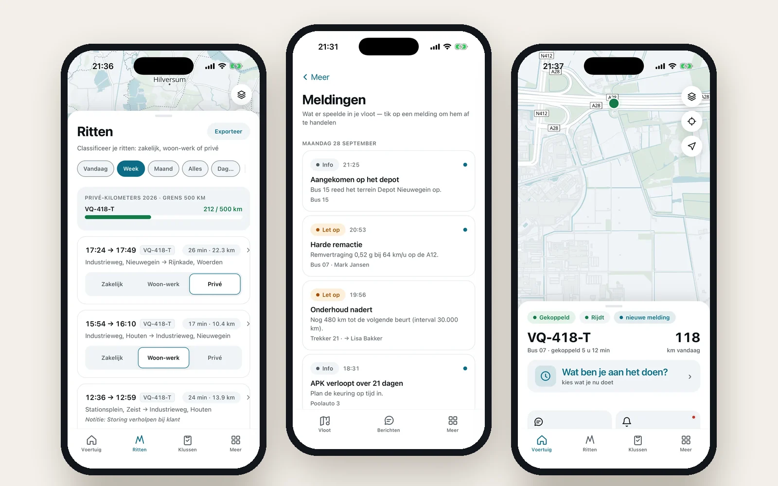 Schermopname van de HubLogiQ Fleet-app